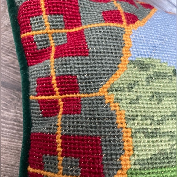 Needlepoint Golf Pillow Handmade Vintage Decorative 13x13  Golfer Velvet Zipper - Picture 5 of 9